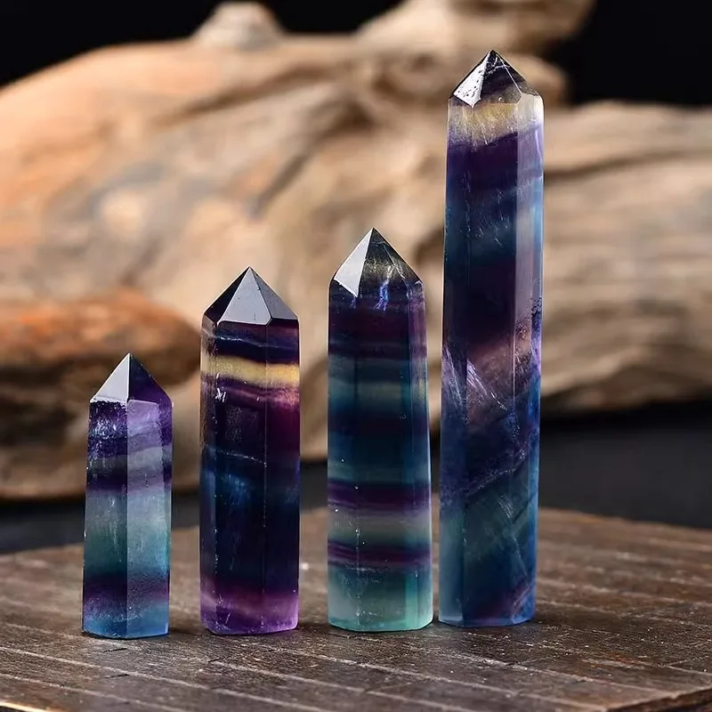 

Natural Colorful Fluorite Single-terminated Hexagonal Prism Raw Stone Decorative Piece