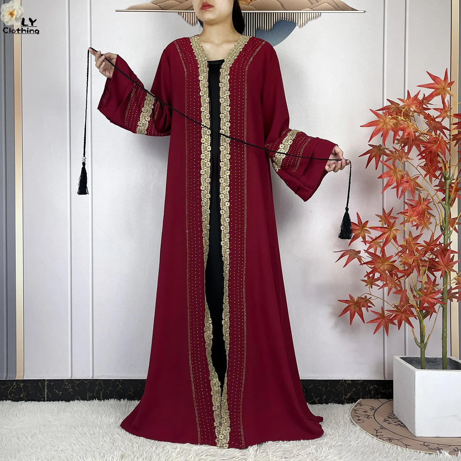 2025 New Dubai Lady Elegant Dress Chiffon Open Abaya Fashion Women Dress Islamic Clothing Women Evening Party Dress With Scarf