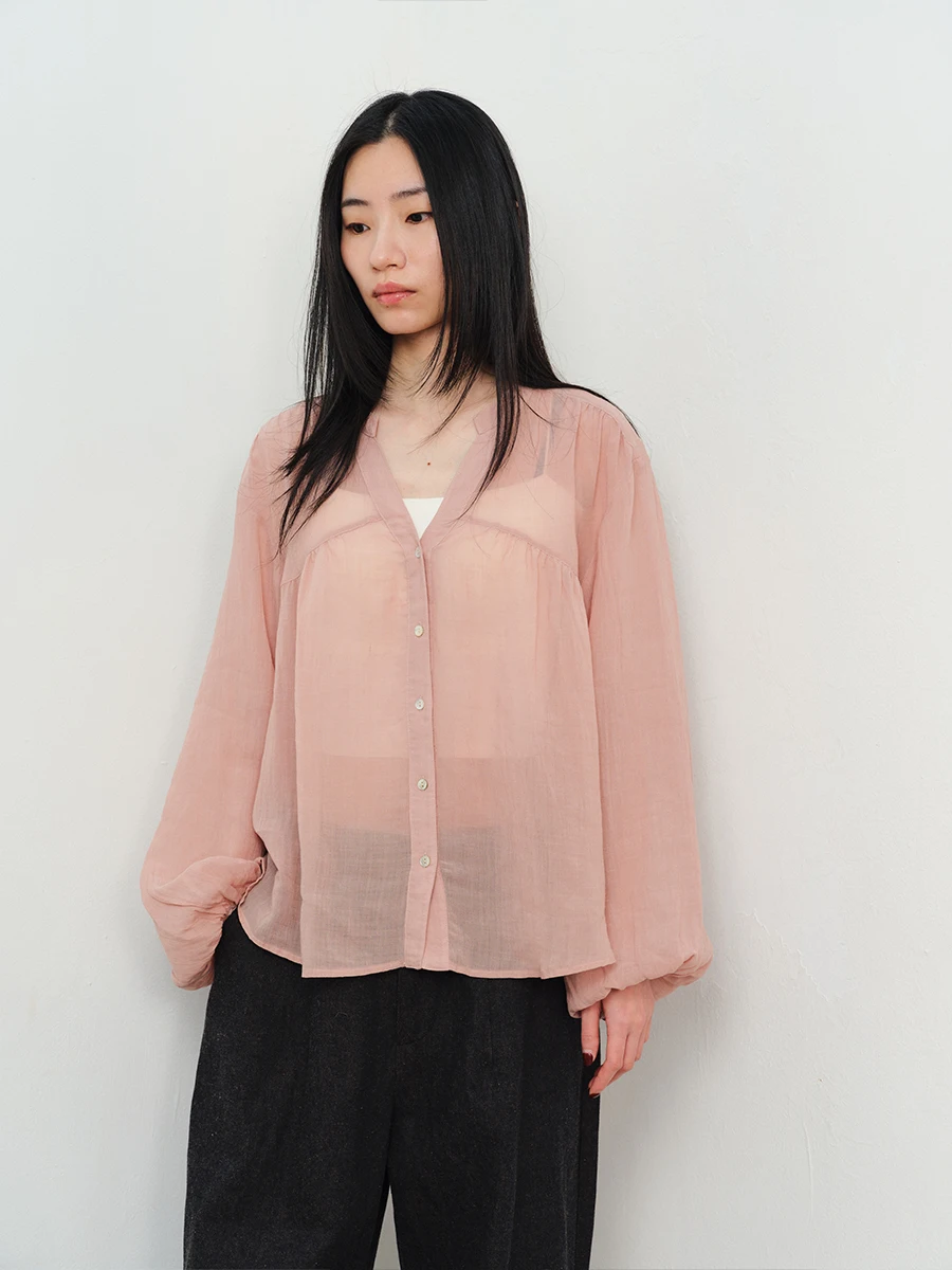 

Ретро-художественная льняная блузка свободного кроя с длинными рукавами и V-образным вырезом, однотонная, весна-лето, новинка