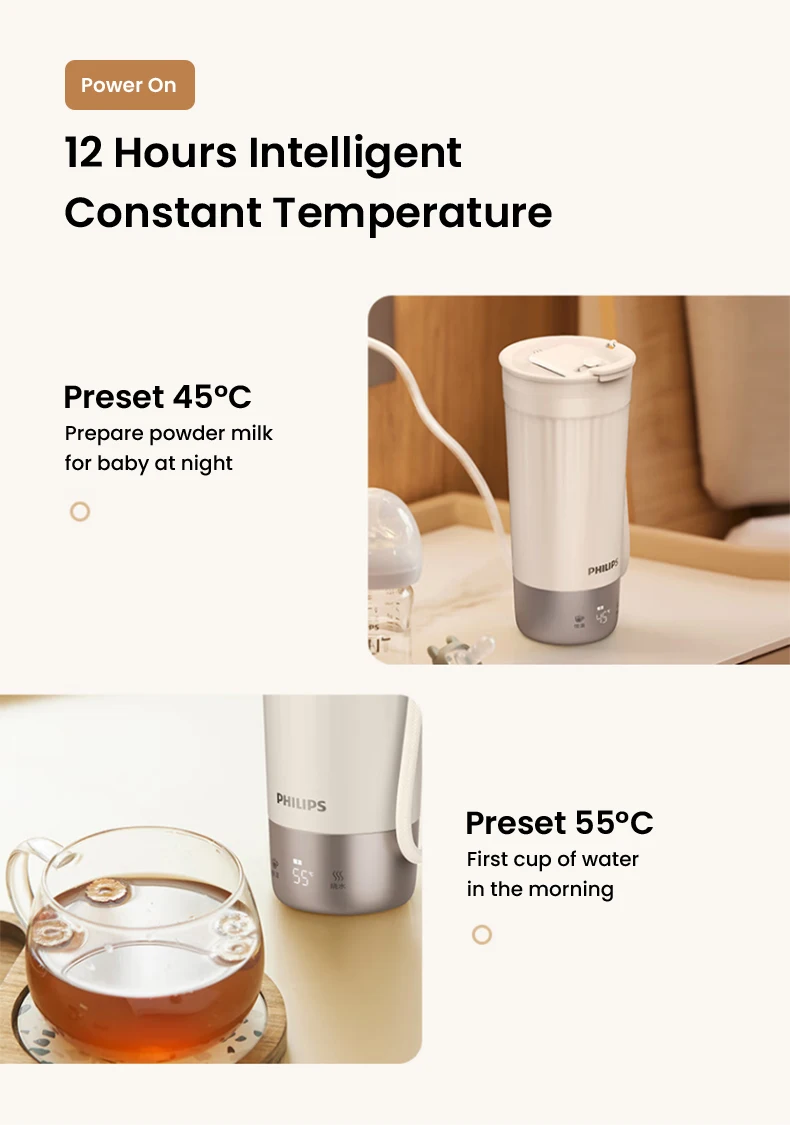 Philips Electric Kettle Bottle 400ml Electric Heating Cup NTC Temperature Control 110V-240V Thermos Cup