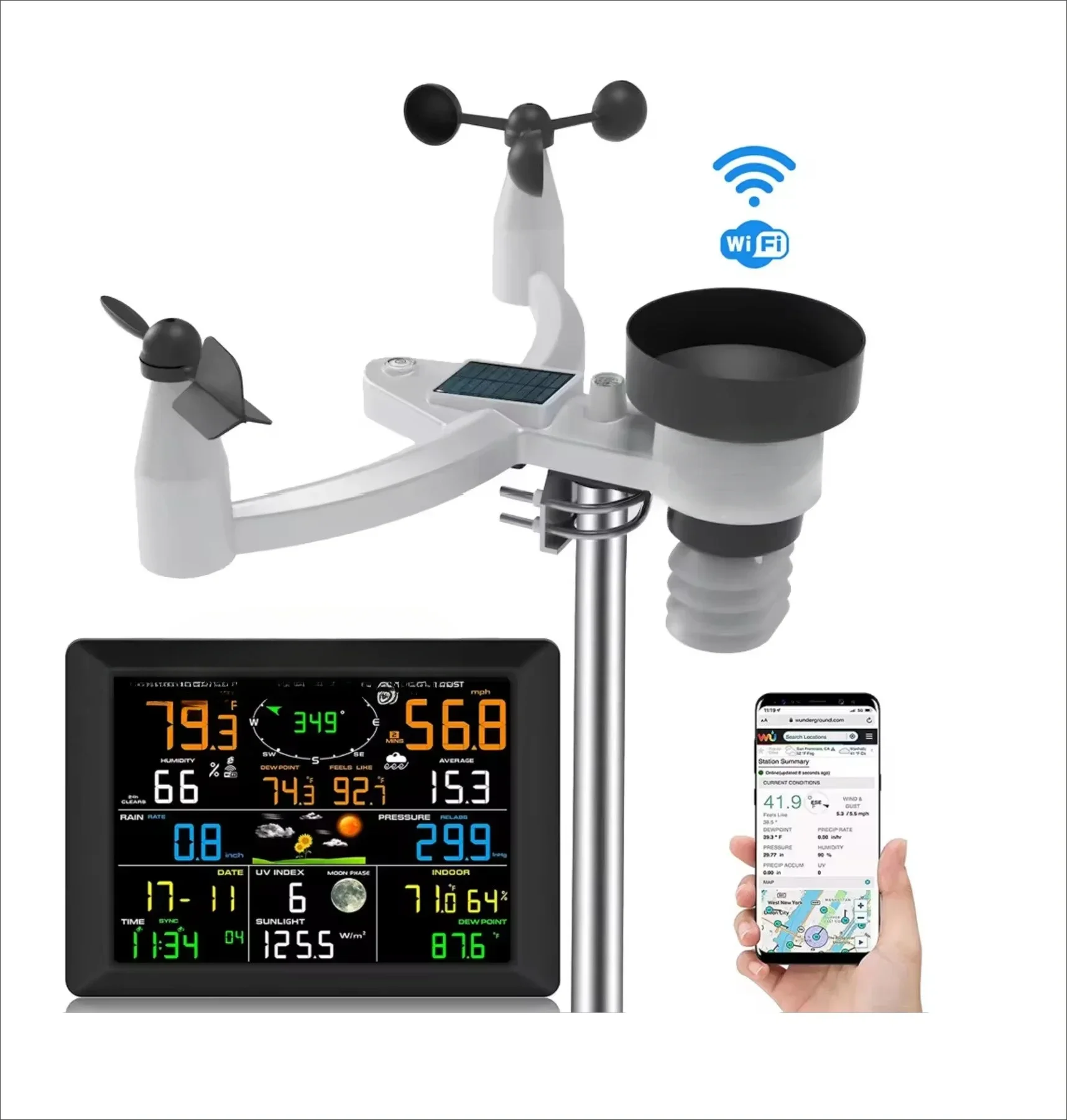 FT0310-025T 2024 hot selling Professional 7 in 1 LCD Display wireless Weather Station With Wind Direction automatic