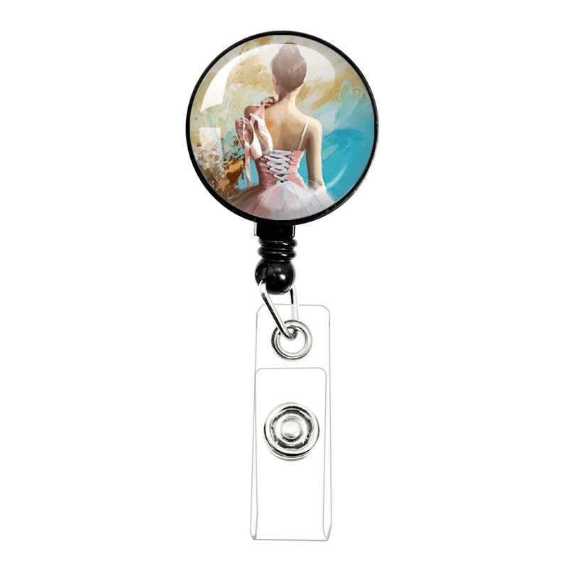 Ballerina Figure Silhouette Brooch Ballet Glass Glass Cabochon Retractable Badge Reel Jewelry Gifts For Friends