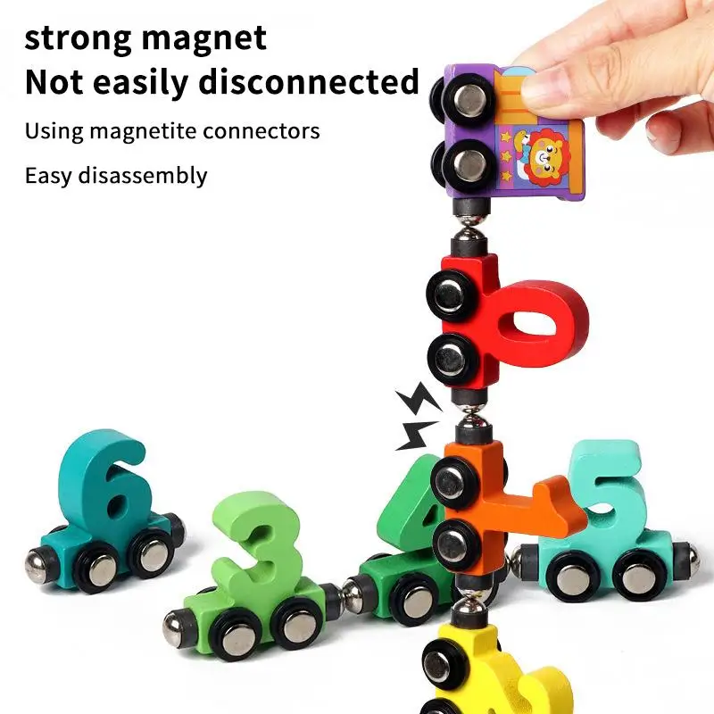 12Pcs Wooden Magnetic Number Train Set Safe Smooth Edges For Toddlers Preschool