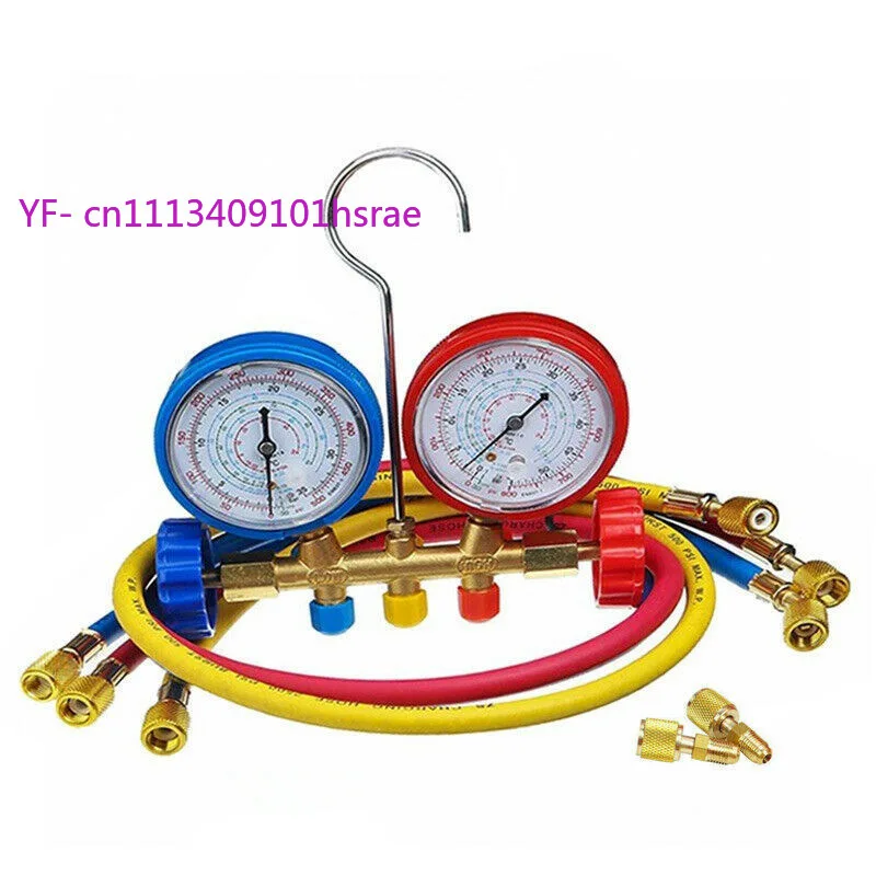 

HVAC Refrigerant Manifold Gauge Kit, AC Diagnostic Pressure Gauge Set with Ball Valves & Color Hoses