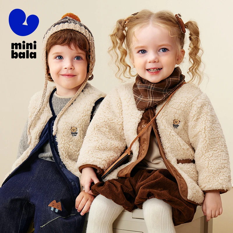 

Mini Bala Fleece Vest Kids 2025 Winter Reversible Plush Warm Sleeveless Coat for Baby Boys and Girls
