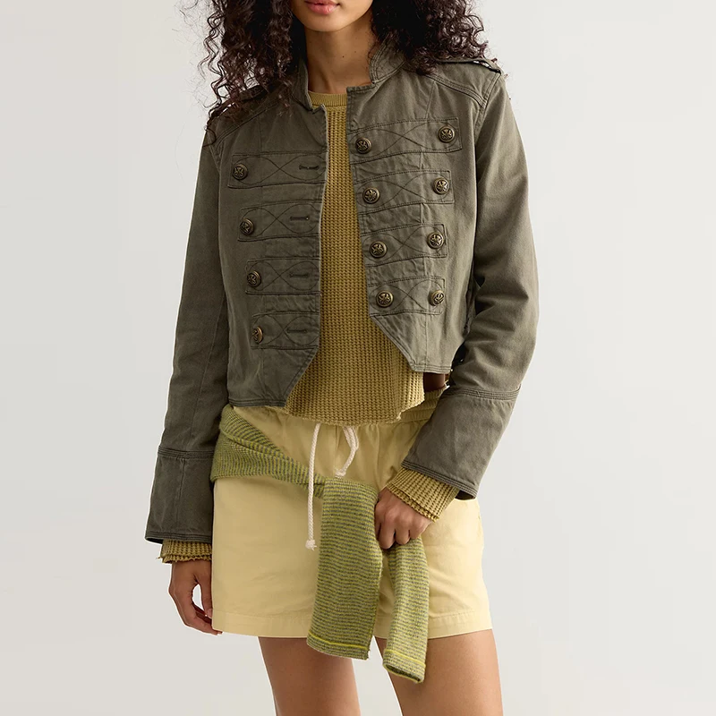 Elegant Lady Simple Short Daily Outerwear Vintage V-neck Button Long Sleeve Jacket Casual Solid Color Slim Women's Commute Coat