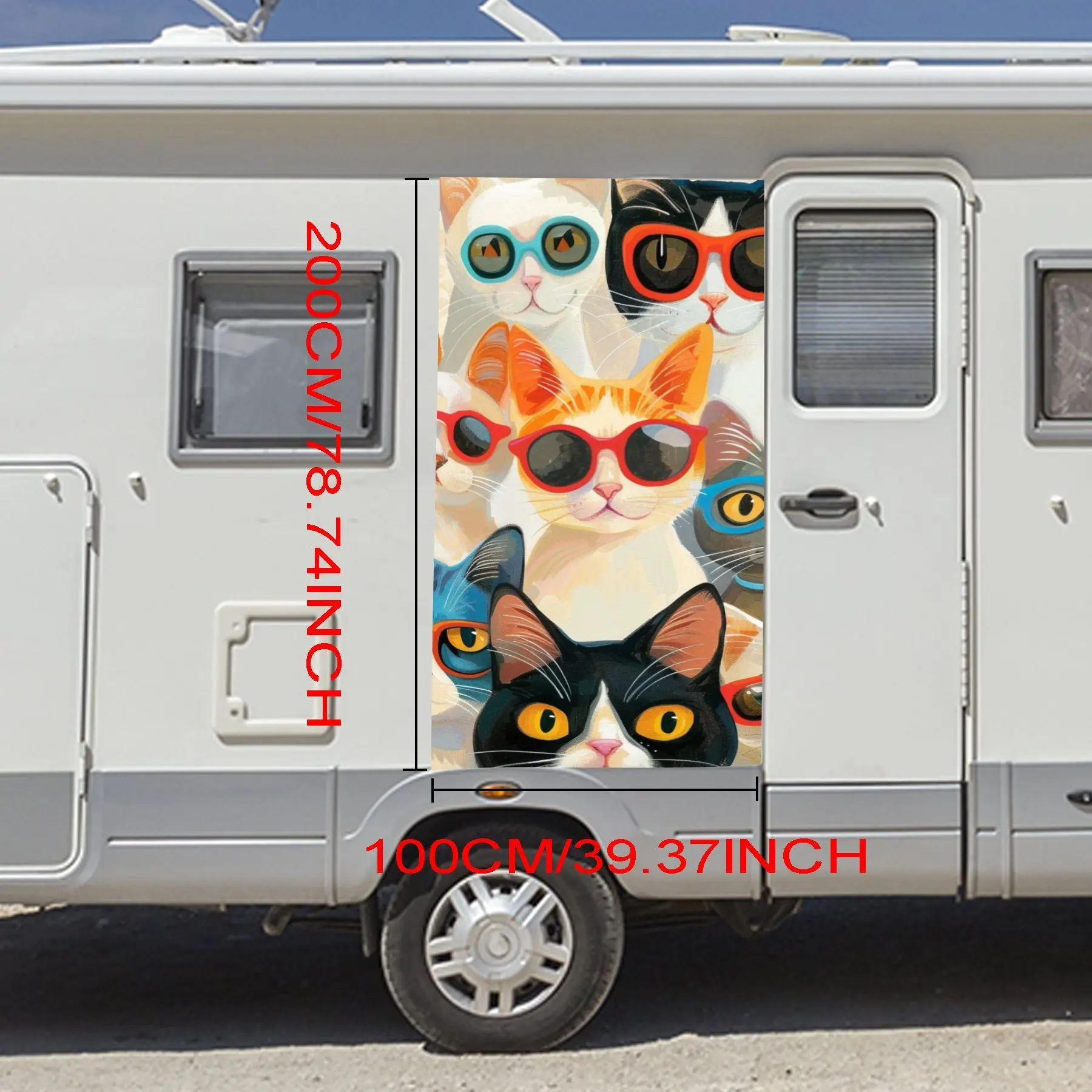 Fun - loving cats in shades! Lively RV decal to show your playful side.Vinyl Decal for motorhome car door, Waterproof Self-Adhes