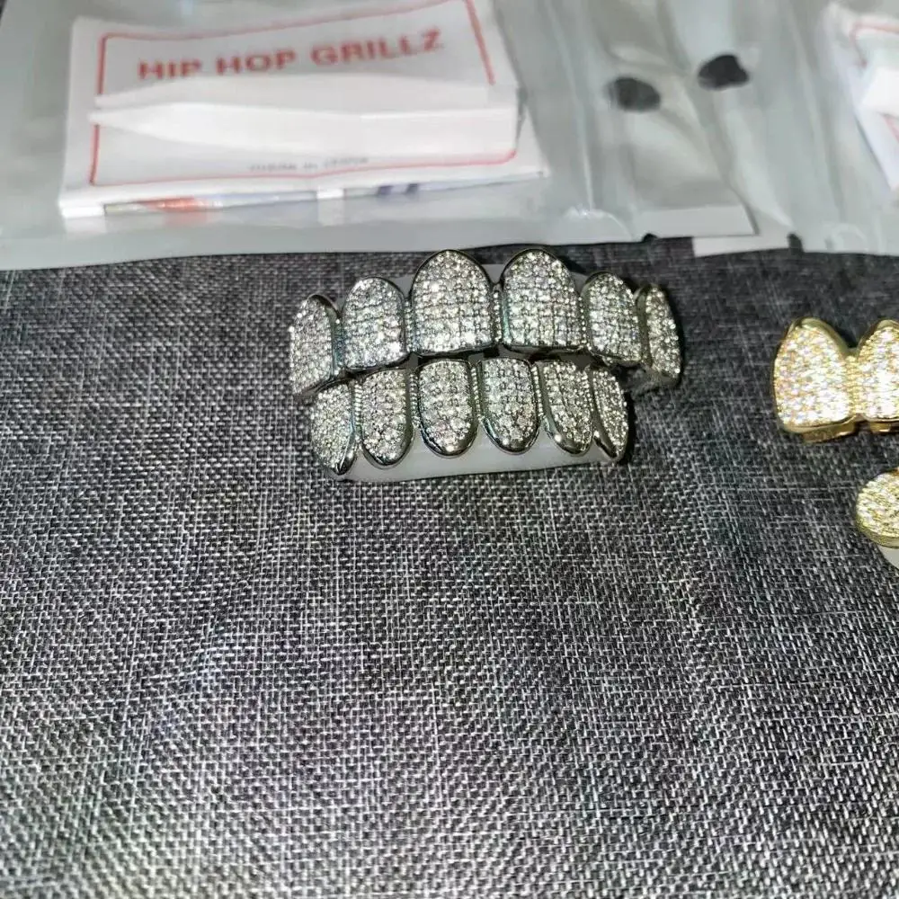 Teeth Grillz Set for Unisex Top Bottom Mouth Silver Color Teeth Grills Tooth Cap Removable Dental Fashion Body Jewelry