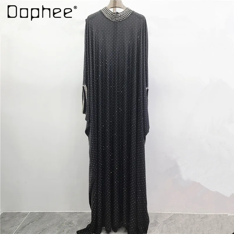 European American Large Size Batwing Sleeve Dress High-end Elegant Evening Dresses Rhinestones Luxurious Oversized Long Dress