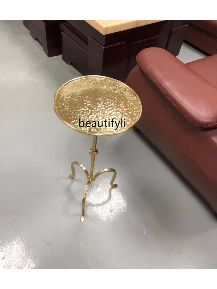 Minimalist round Side Table Tea Table Living Room Creative Double-Layer Coffee Table Simple and Light Luxury Hammer Pattern