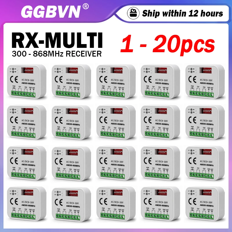 Universal RX MULTI 300 to 868 MHz Electric Garage Gate Remote Control Receiver 2CH 433MHz 868MHz Switch Gate Controller Opener