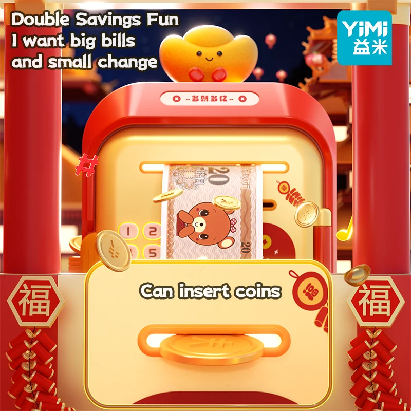 Roze spaarpot voor kinderen met wachtwoordcodeslot en automatische greepbiljetsleuf, echte geldgeldmunt kan een kerstcadeau besparen