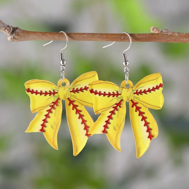 2D flat acrylic sports game football basketball baseball rugby element bow earrings creative design fashion ladies earrings