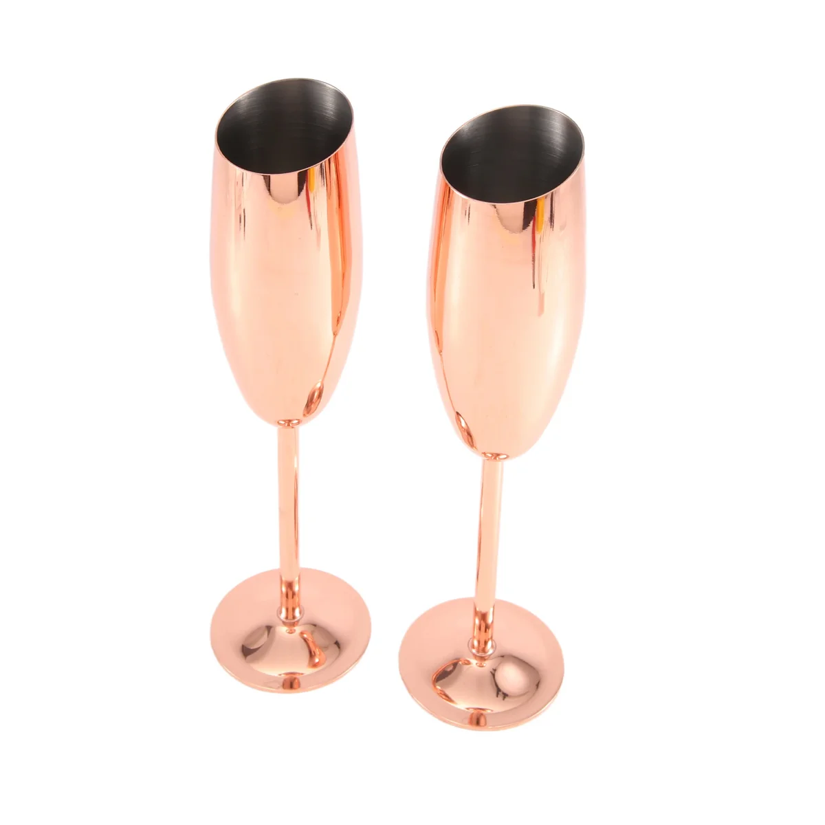 Set of 2 Stainless Steel Champagne Wine Flutes Glasses Rose Gold Unbreakable Shatterproof