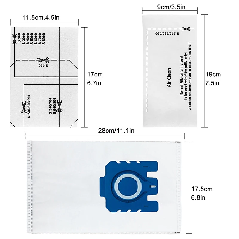استبدال كيس الغبار Airclean GN ثلاثي الأبعاد لـ Miele S2، S5، S8، Classic C1، C2، C3 سلسلة علبة مكنسة كهربائية أكياس الغبار مرشحات