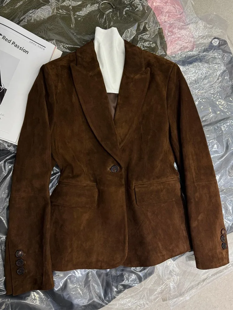 2025 Autumn New Sle Women's Suede Jaet Deep Brown Retro Early Autumn Light Maturi Beautiful Mermaid Coat American Sle