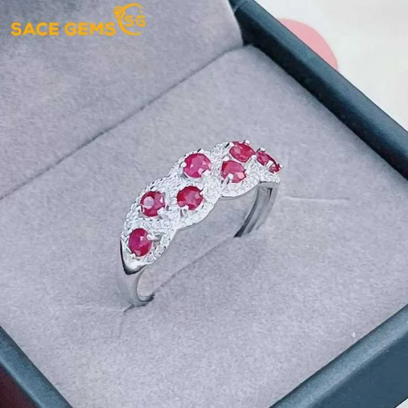 

SACE GEMS New Luxury 925 Sterling Silver 2.5MM Natural Ruby Gemstone Rings for Women Engagement Cocktail Party Fine Jewelry Gift