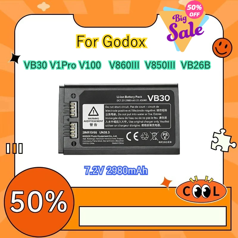 High-quality battery compatible with Godox V1Pro, V100, V860III, V850III, VB26B, and new VB30 flash lithium batteries