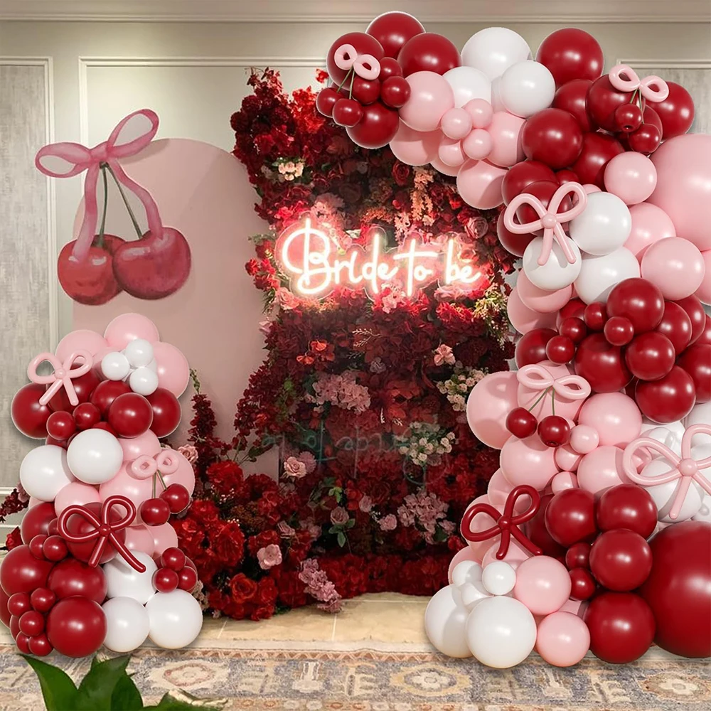 135-teiliges Kirsch-Ballon-Girlanden-Set mit weißen, roten, pinken und grünen langen Ballons für Kirsch-Babyparty-Geburtstagsdekorationen – Detail 2