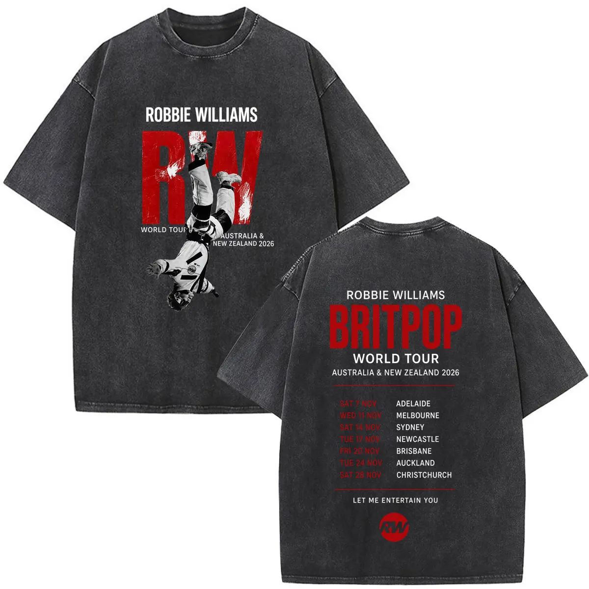 Robbie Williams Britprwp 2026 Tour Merch Vintage Washed T Shirt Men's Women Short Sleeve Cotton Casual T-shirts Streetwear Tops