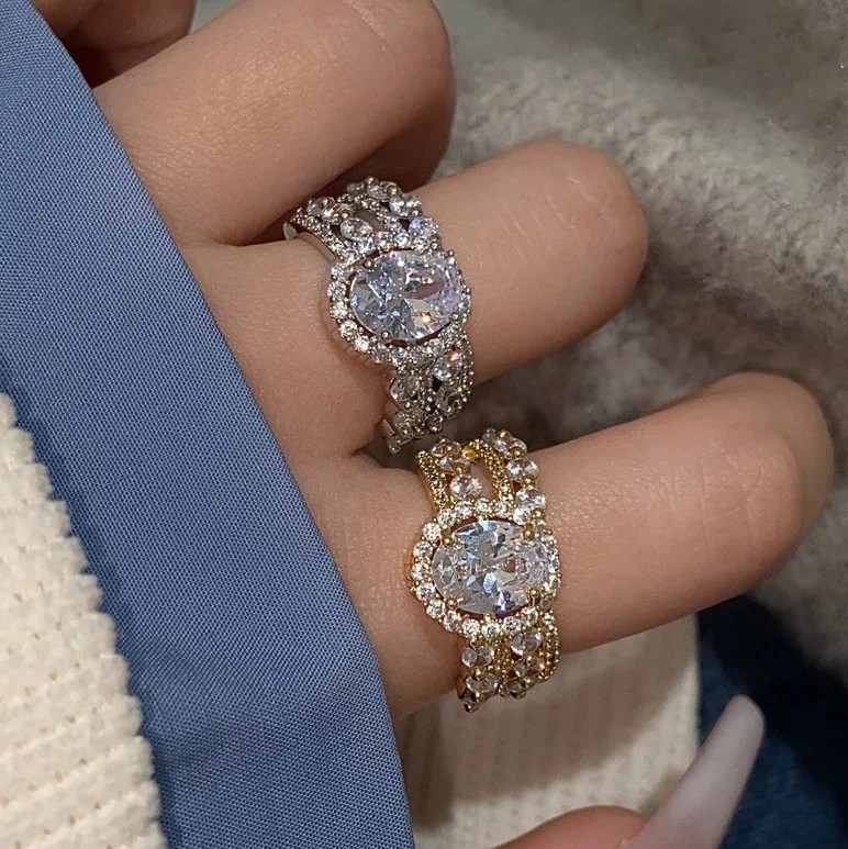 

Real 925 Sterling Silver 18K Gold Zircon Geometric Opening Rings for Women Trendy Personality Fine Jewelry Accessories