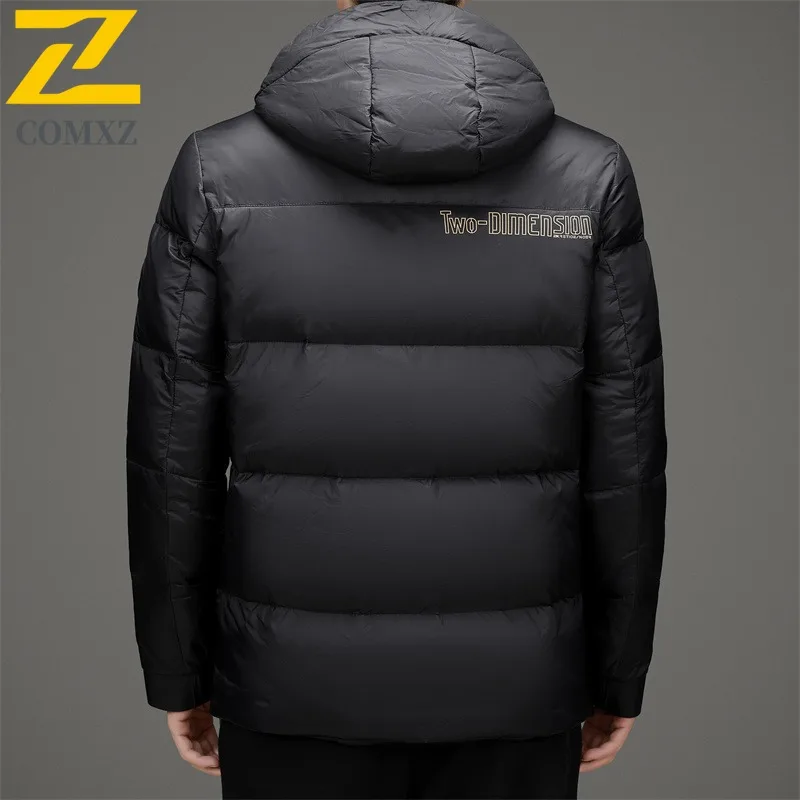 COMXZ Leisure Men Puffer Jacket Solid Color Self-cultivation Snow Warm Parka Hooded Hiking Travel Lightweight Autumn Winter Coat