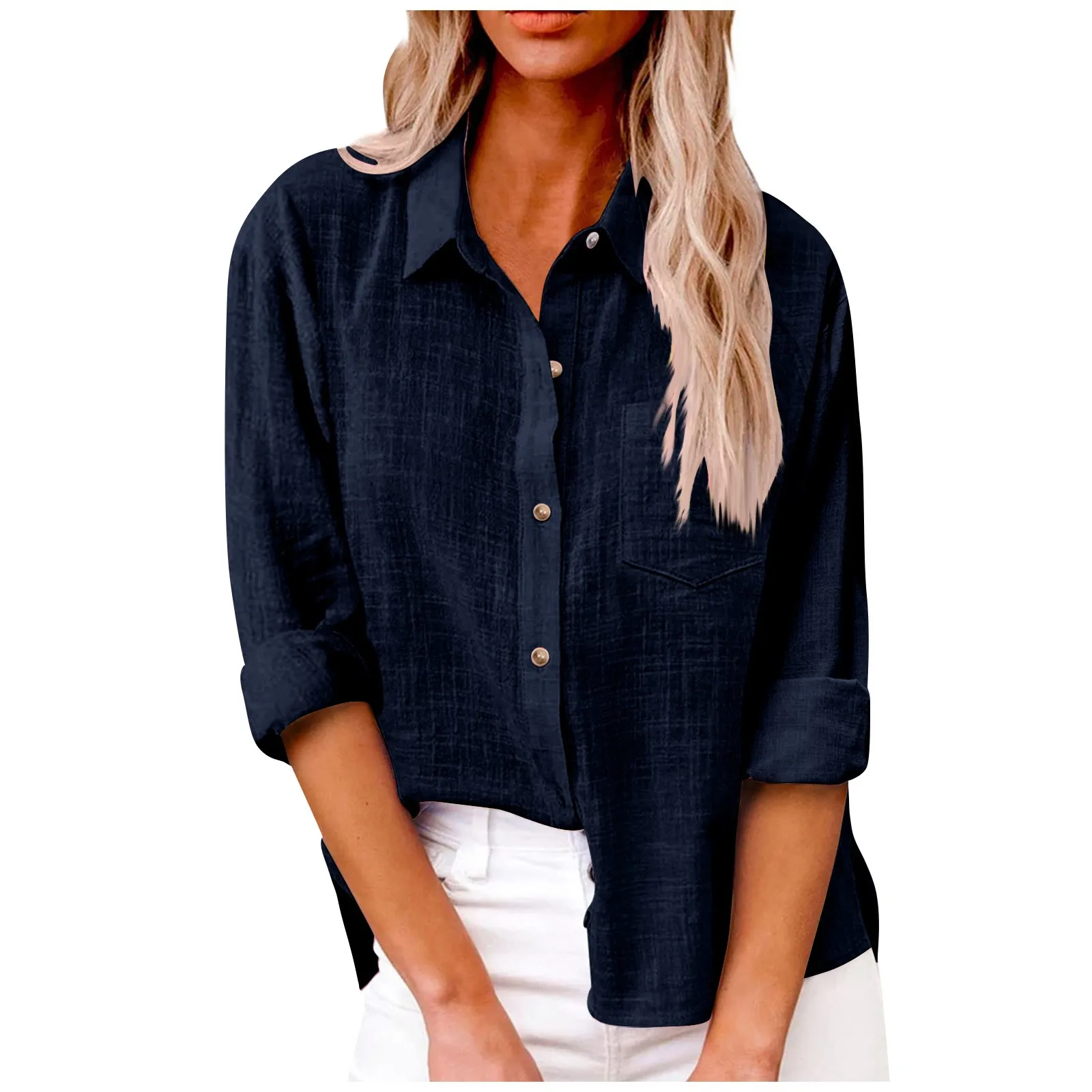 New Women\'s Print Shirt 2024 Spring Autumn Solid Color Long Sleeve Button Turn-down Collar Loose Shirt Casual Large Size Shirt