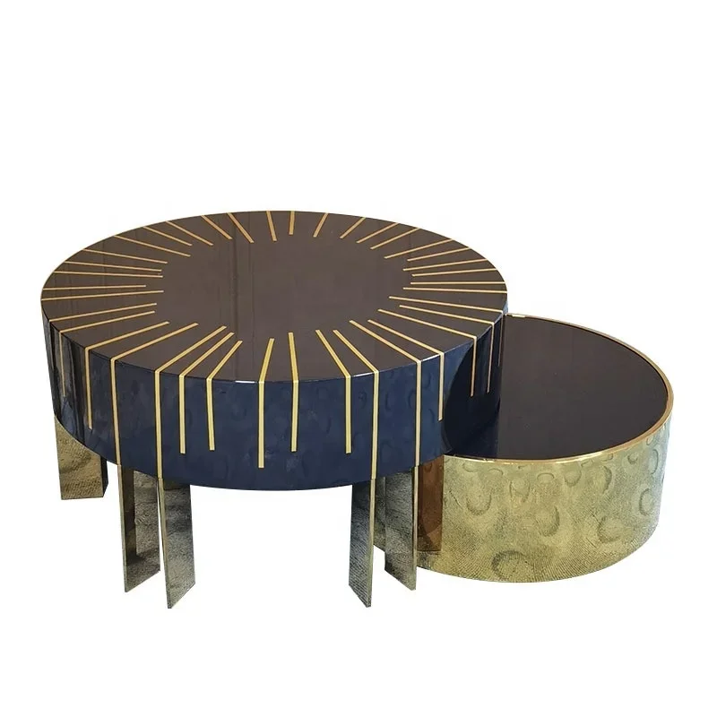 Light luxury coffee table round high low combination side table living room lacquered metal table TV cabinet set