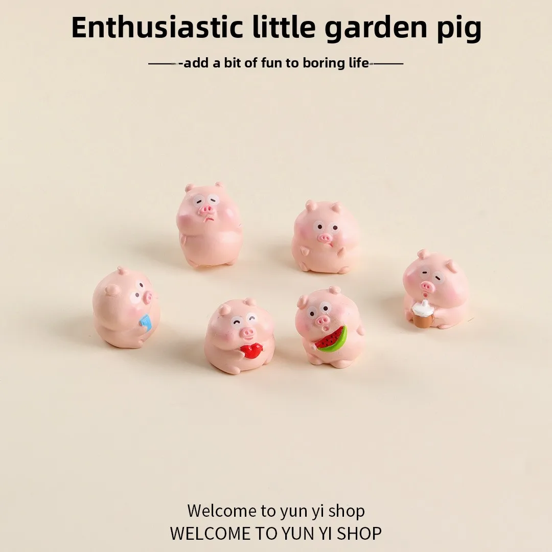 Cute Cartoon Pink Pig Figurine Miniaturas Ornament Resin Kawaii Pig Home Decor Figurines Desk Decoration Miniatures Room Decor