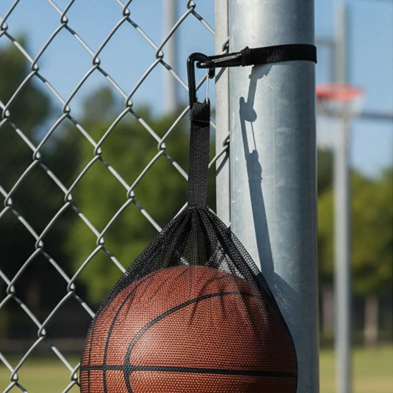 Basketball Storage Bag Mesh Sports Equipment Organizer with Hanging Hook Inner Pocket Soccer Volleyball Ball Portable Carry Bag