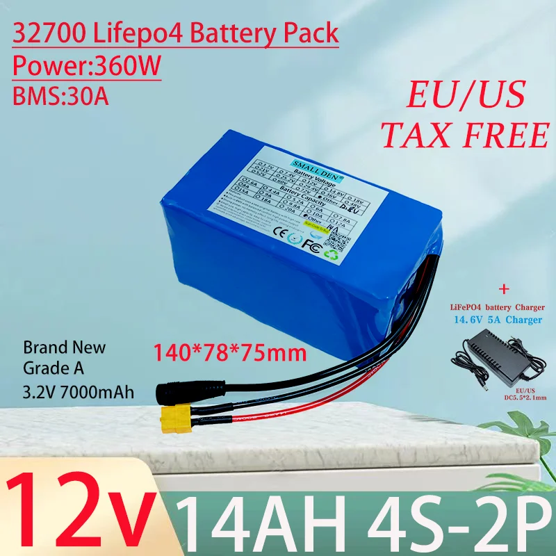 12.8V 21Ah 42Ah Lifepo4 battery pack 4S 32700 Built-in 30A Same port charge and discharge balance BMS 12V Power Supply+Charger