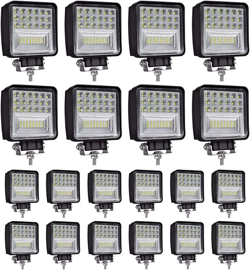 LED Light Pods, 4 inch 126W Square LED Work Light, Spot & Flood Light Off Road Light, Led Fog Light Truck Light Driving Light Bo