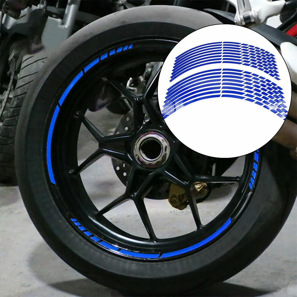 

16pcs/kit 16/17/18“ Universal Blue Car Motorcycle Bike Wheel Tire Sticker Reflective Edge Strip For 16-18'' Wheel Accessories