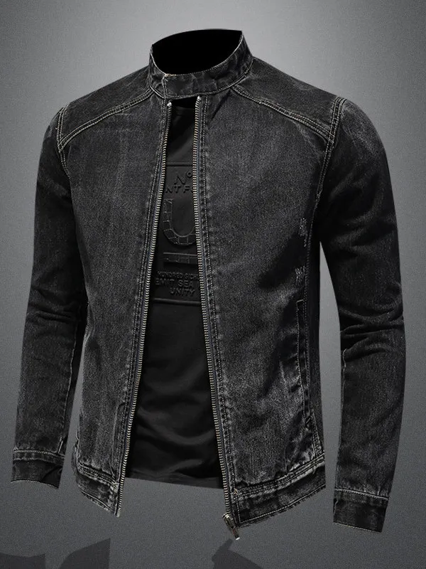 

Мужская джинсовая куртка с воротником-стойкой на молнии, весна-осень, новая модель, приталенная, в корейском стиле, большие размеры, повседневная.