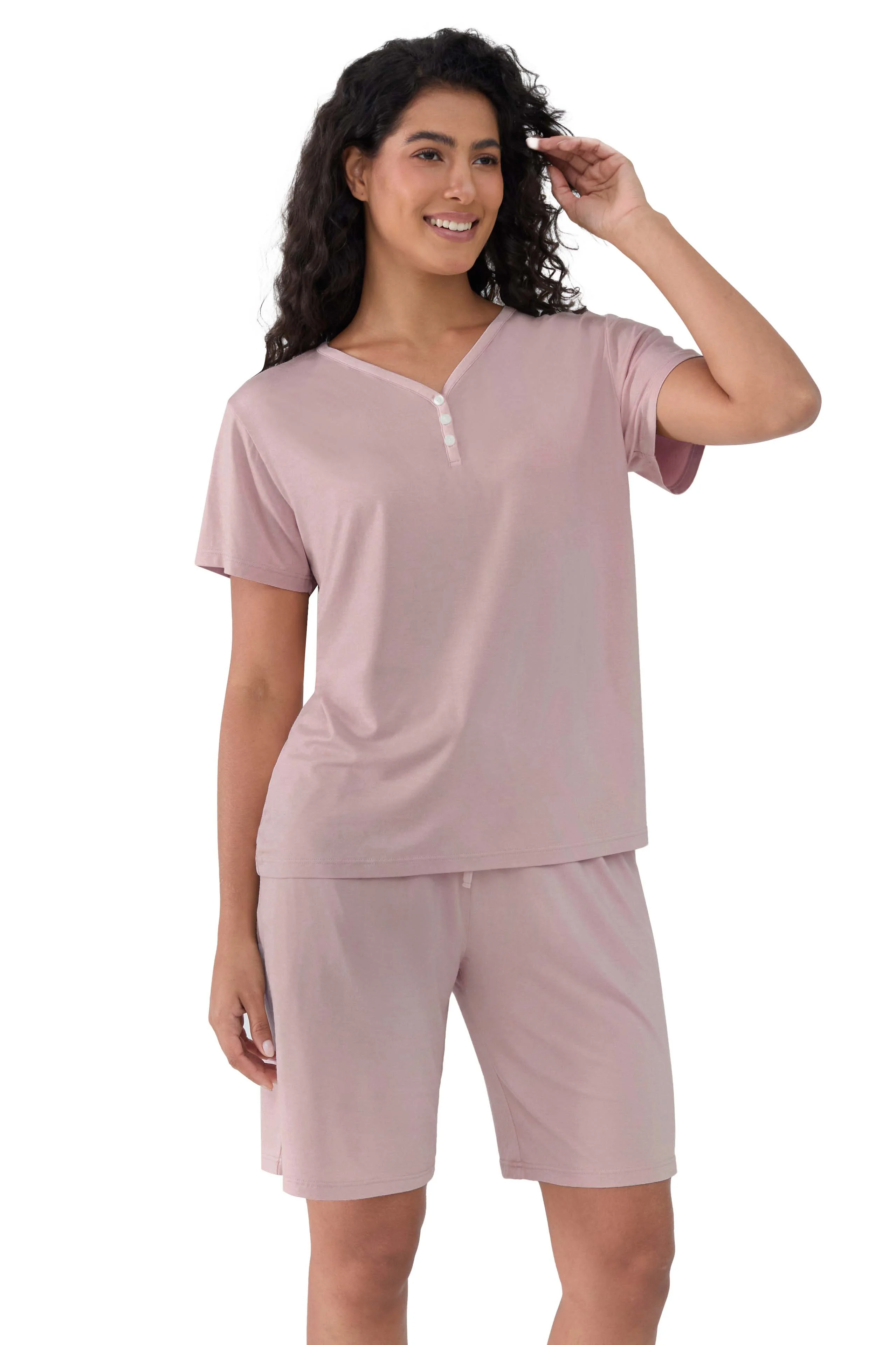 Joyaria Cooling Pajamas Bamboo Viscose PJs Bermuda Shorts Set Women Henley Neck Summer Moisture Wicking Sleepwear