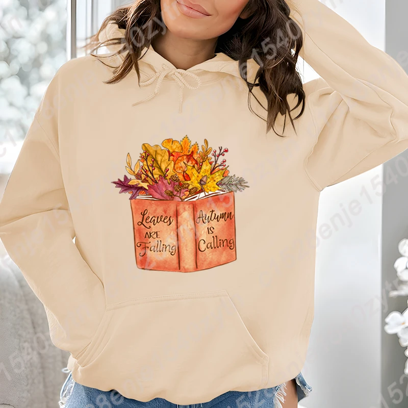 Funny Book Leaves Are Falling Autumn Is Calling Print Women Hoodie Autumn And Winter Pullovers New Ladies Long Sleeve Sweatshirt