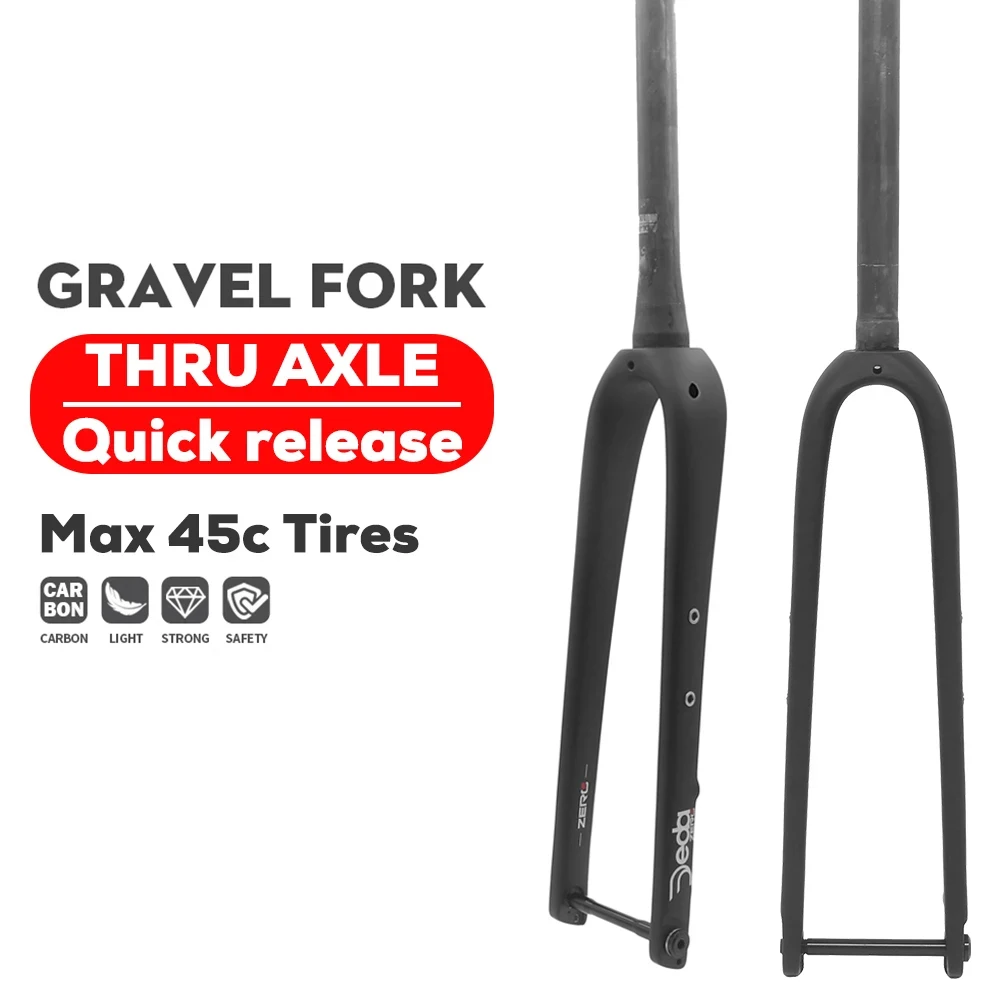 Gravel Fork Carbon Fiber Tapered Gravel Bicycle Front Fork Bike Fork Black Matte 700C x 45C Thru Axle 12x100mm T1000 Carbon