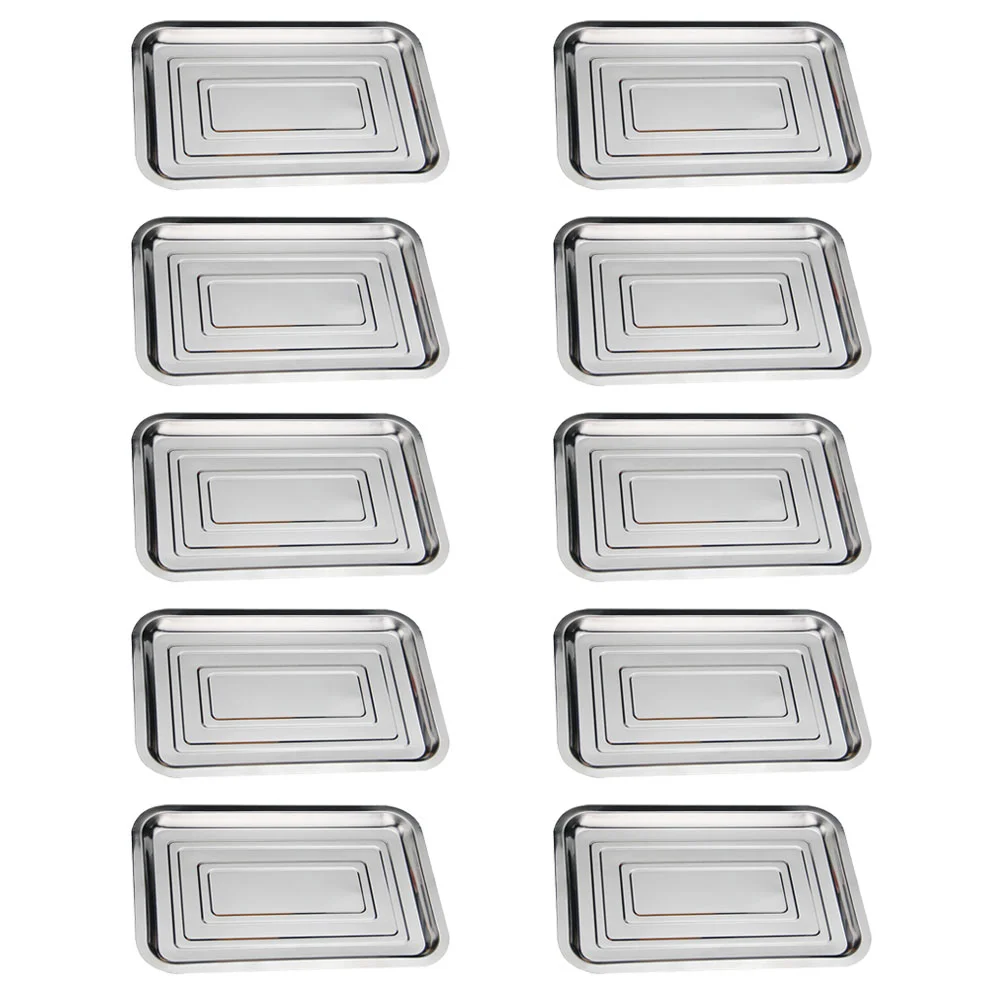 

10 Pcs Food Containers Tray Practical BBQ Plate Rectangular Silver Storage Home Stainless Steel Plates Dessert Child