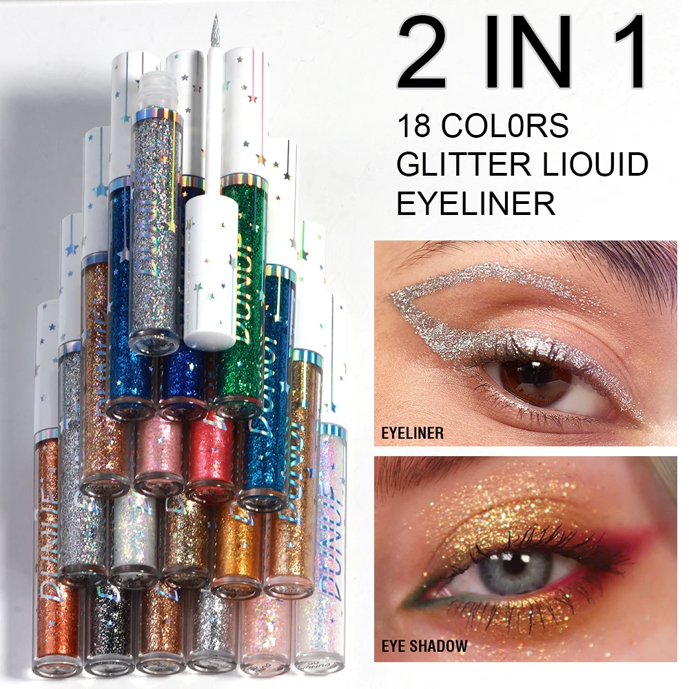 DUNUF Liquid Shiny Eye Liner Glitter Eyeliner Colorful Diamond Pigment Silver Green Gold Professional Waterproof Eyeliner Makeup