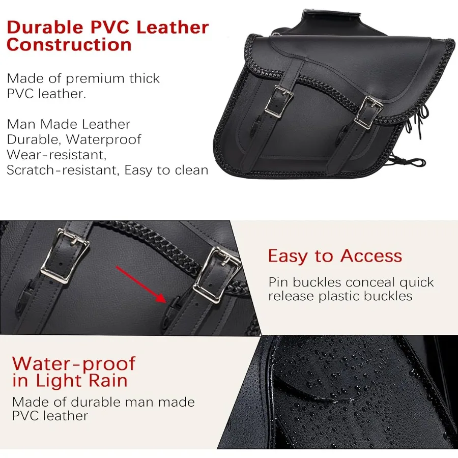 Faux Leather Motorcycle Saddle Bags Throw Over Saddlebags PVC Motorcycle Side Bags for Honda Shadow Sportster Softail Dyna Vsta