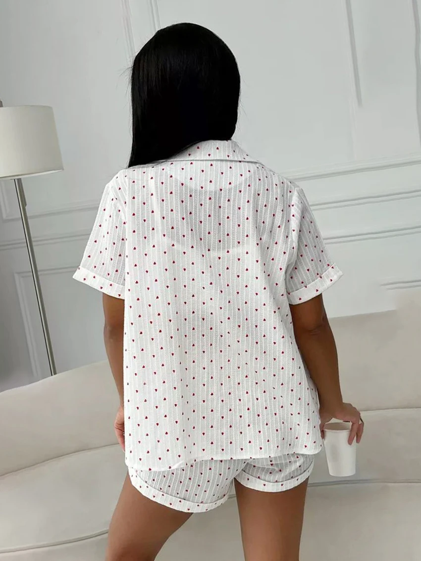 Mathaqiqi-Pijama de algodón para mujer, traje de 2 piezas con cuello vuelto, ropa de dormir de manga corta, pantalones cortos, ropa informal para el