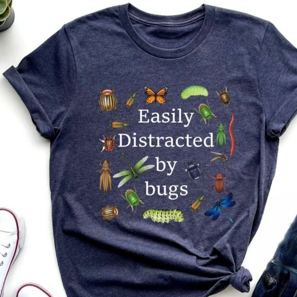 Easily Distracted By Bugs Shirt Bugs Tops Entomology Clothes Bug Lover Tops Entomologist Clothes Loose O Neck Clothes