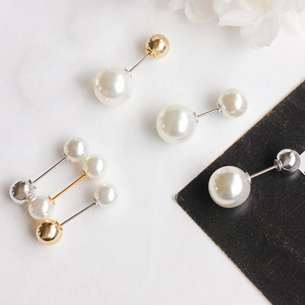 Women Sweater Shawl Clip Fashion Safety Pins Double Faux Pearls Brooch Safty Pin Cardigan Shawl Clip Badge Jewelry Gift