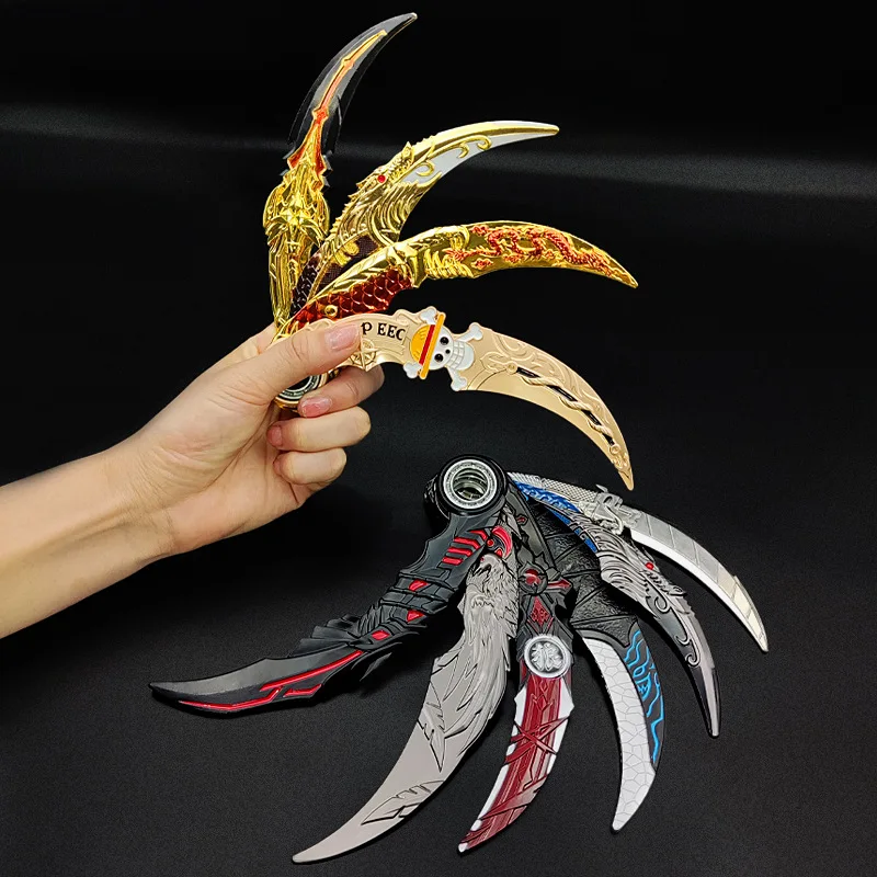 Rotatable Karambit Metal Model with Display Stand One Piece Claw Knife Attack on Titan Weapon Golden Dragon Karambits Game Toys