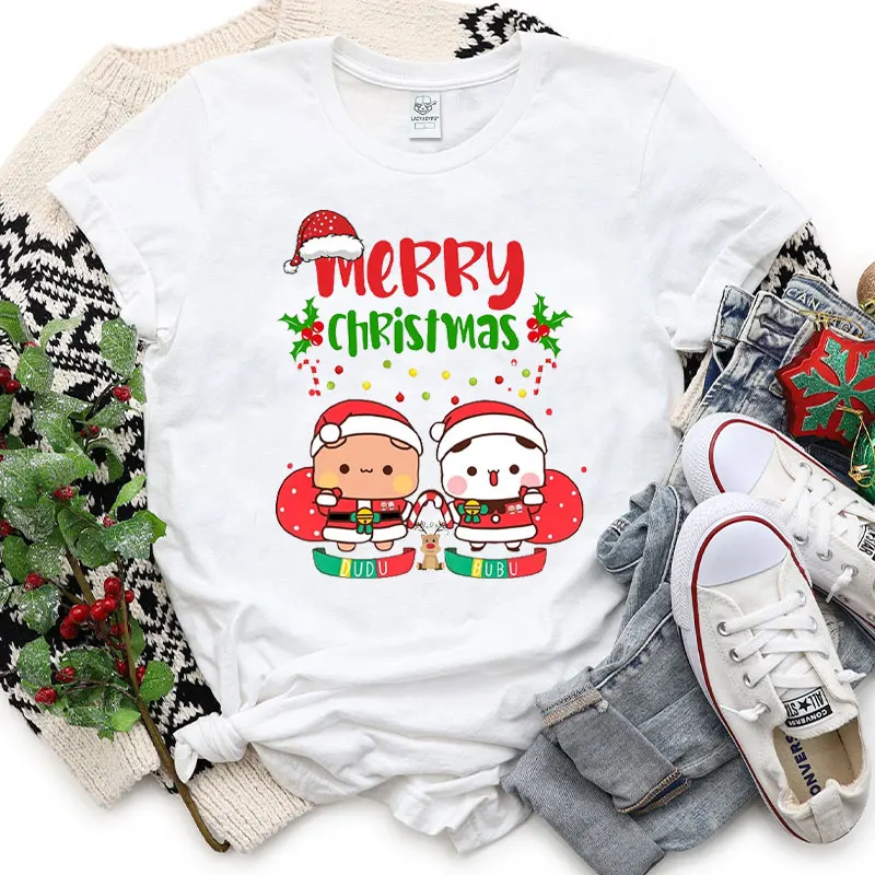 Feliz Navidad camisetas con dibujos animados de Bubu Dudu fiesta popular camiseta neutral