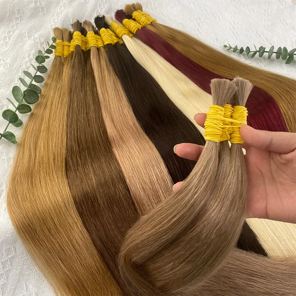 ストレートリアル100%人毛ヘアバンドル 18インチ、26インチ、30インチ ウェフトなしヘアエクステンション 女性用 レミー毛 ウィービング 生毛バルクヘア 編み込み用