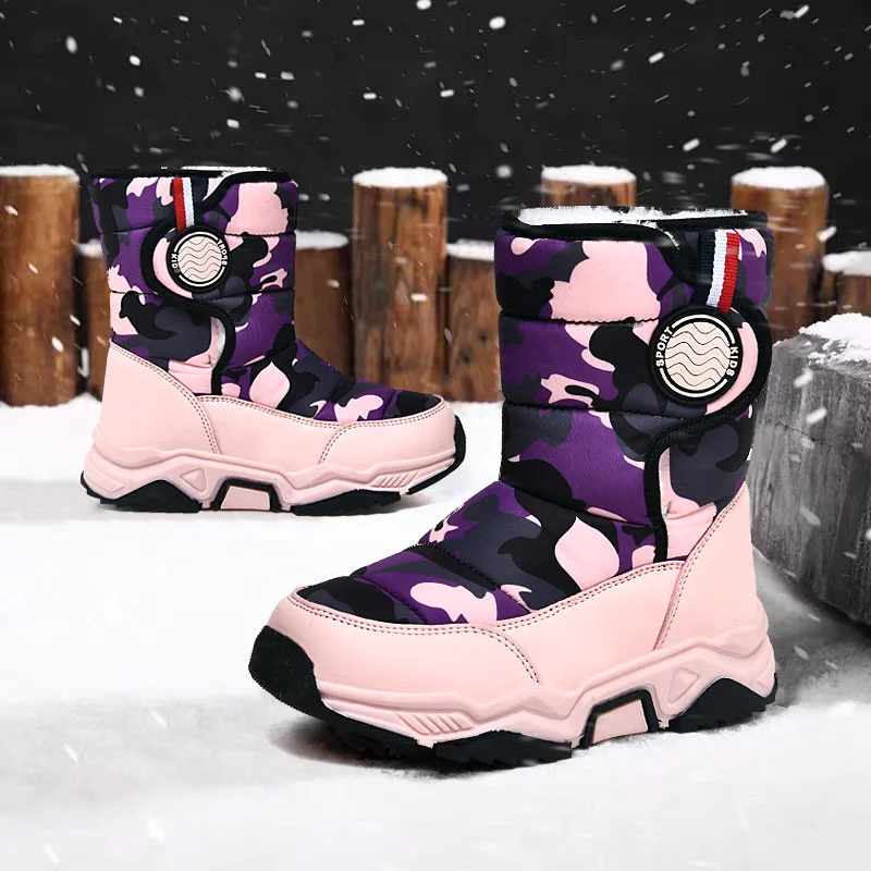 

Children's Snow Boots, Boys' Medium and Large Children's Velvet Thickened Warm Winter Boots, Girls' High-top Waterproof Boots