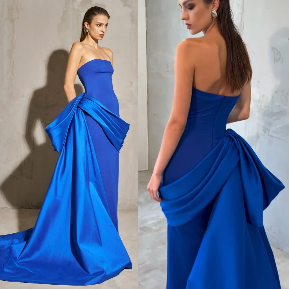 

Customized High Quality Charmeuse Pleat Straight Strapless Long Dresses Bespoke Occasion Matching Elegant
