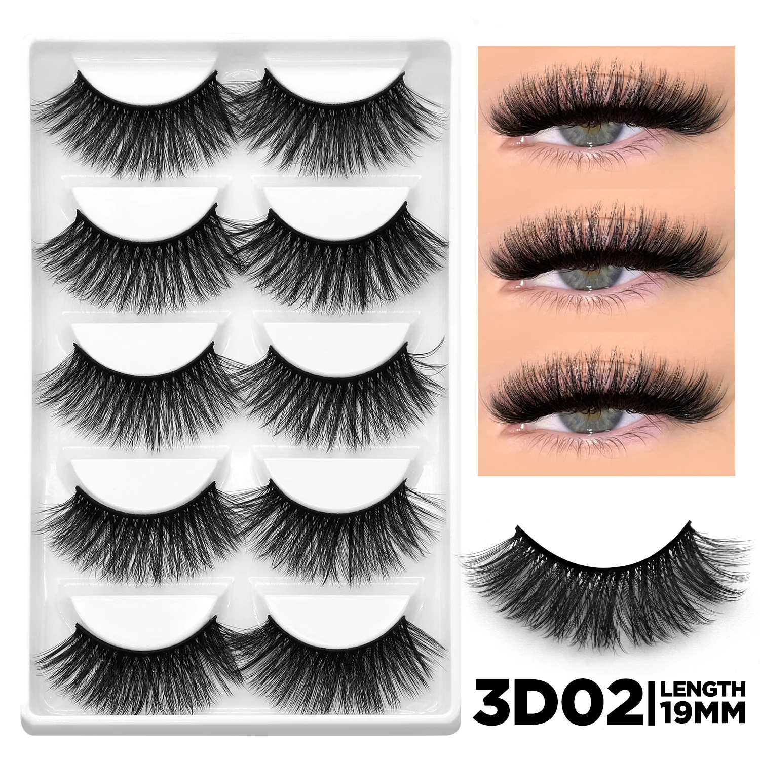 3D Natural False Lashes, Cat Eye, 6 Pairs