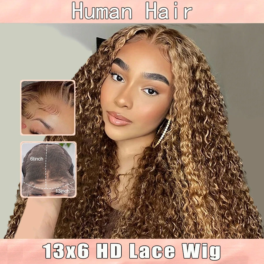 

HD Highlight Wig P4/27 Парики с глубокими волнами Парики из натуральных волос 200% Плотность 13x4 Выделите 4/27 Парики из глубоких волн на шнурке Человеческие волосы